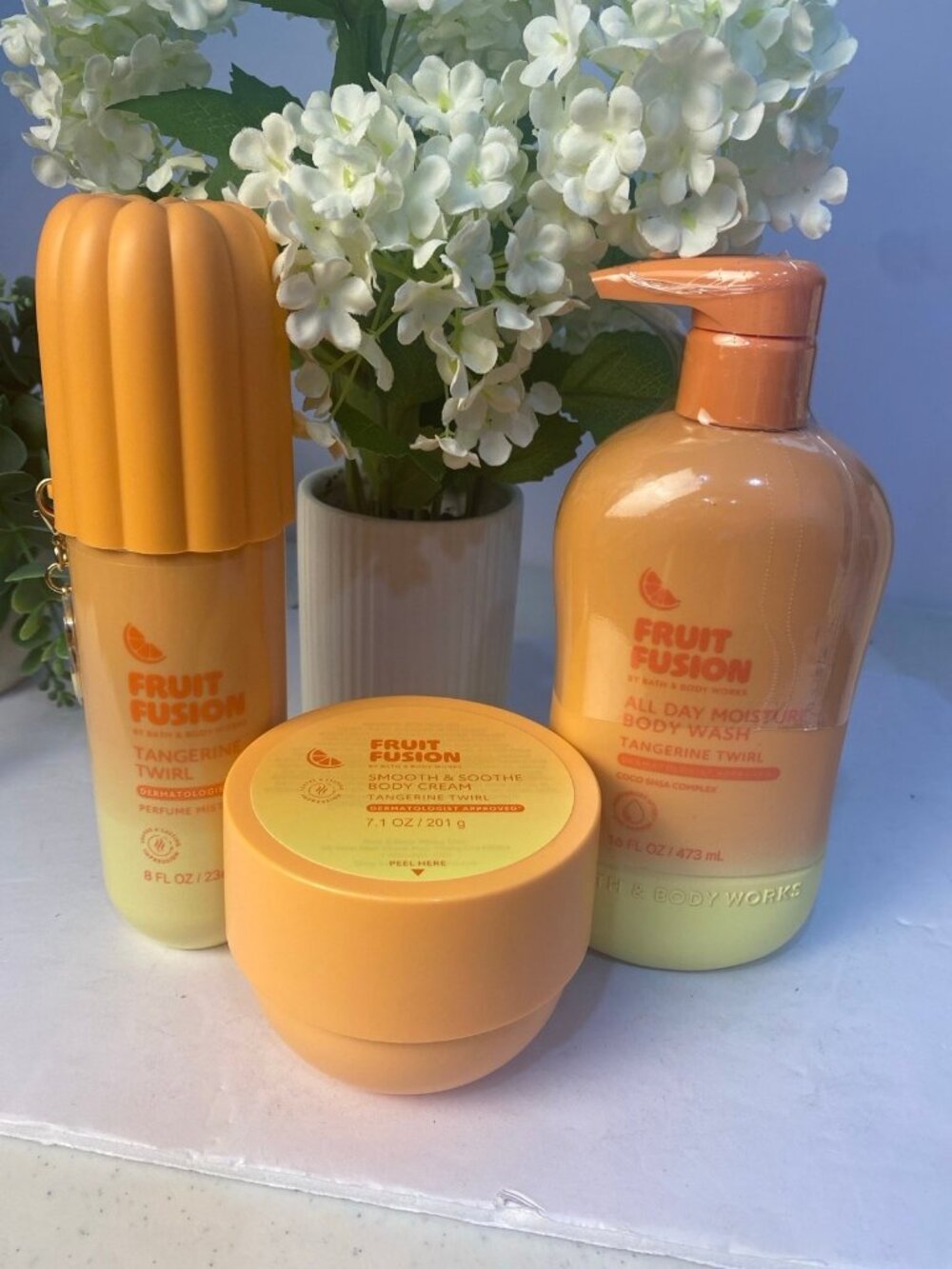 “Tangerine Twirl” Fruit Fusion Bath & Body Works New 3 Pc Body Care Set